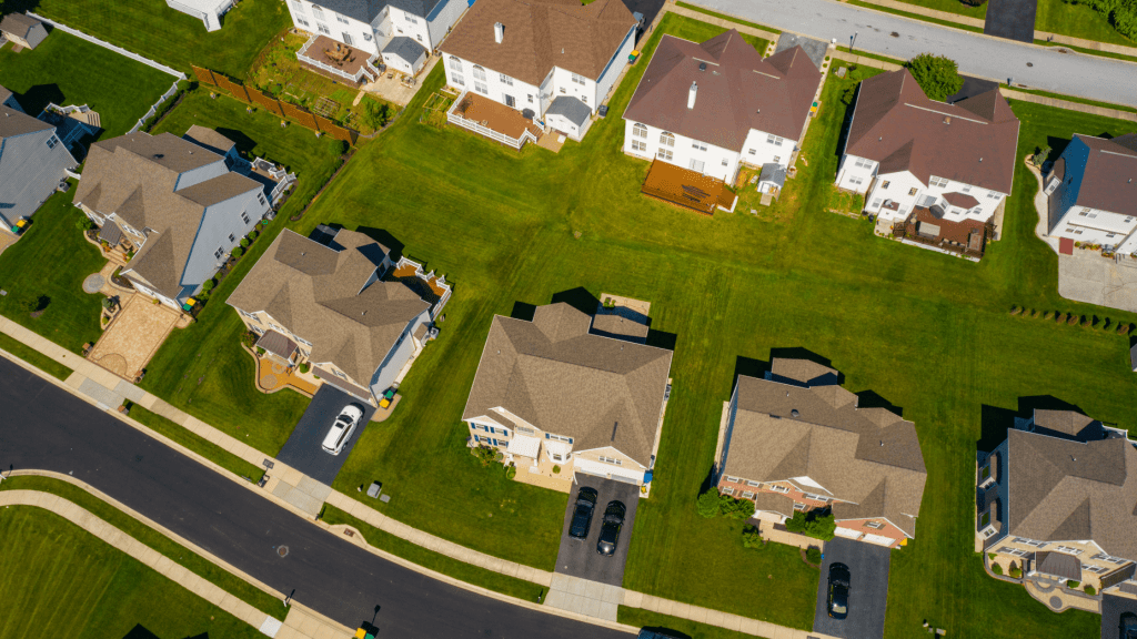 top view of several homes in a community