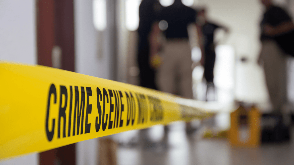 crime scene tape inside a building