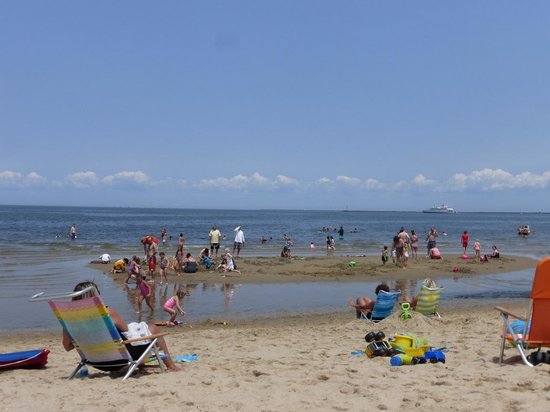 Lewes Beach Delaware Low tide and kids playing on pool like area