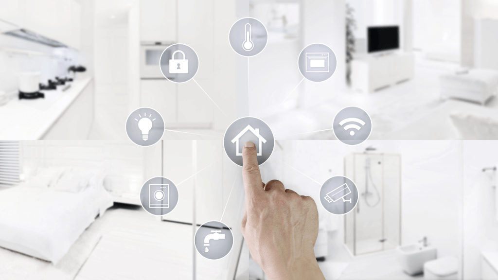 finger touching a smart home amenities