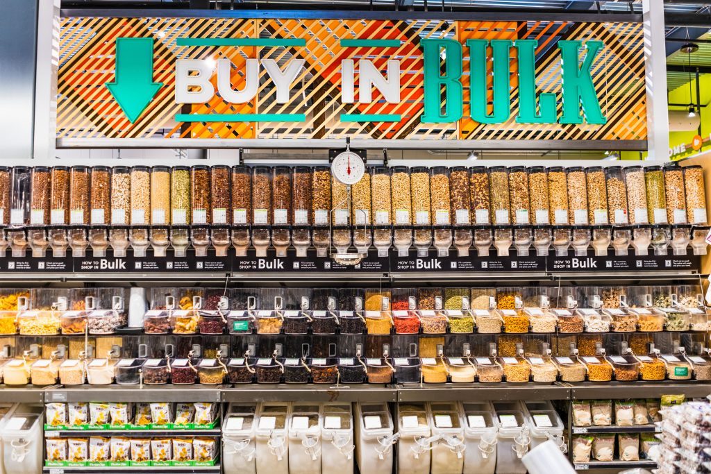 Bulk section in a Whole Foods store in South San Francisco bay area