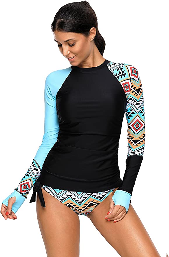 Woman wearing Hash Guard swimsuit