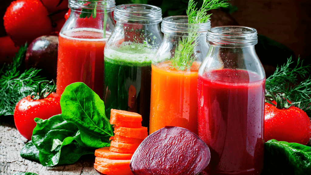 beets, carrots, spinach and tomatoes and their juices