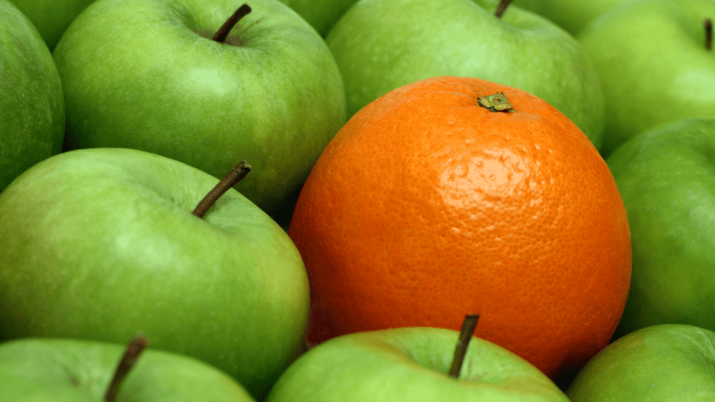 orange surrounded by green apples