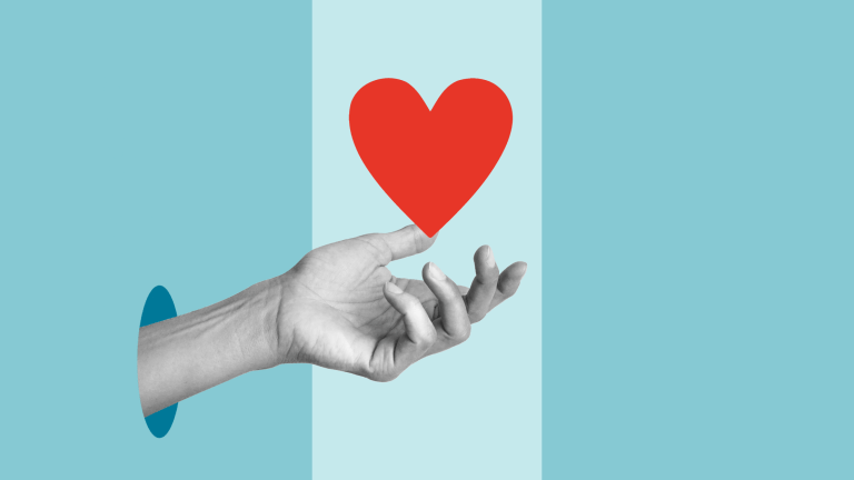 arm showing thru a hole with a red heart floating over hand - Embrace Your True Self - 15 Honest Self Love Affirmations