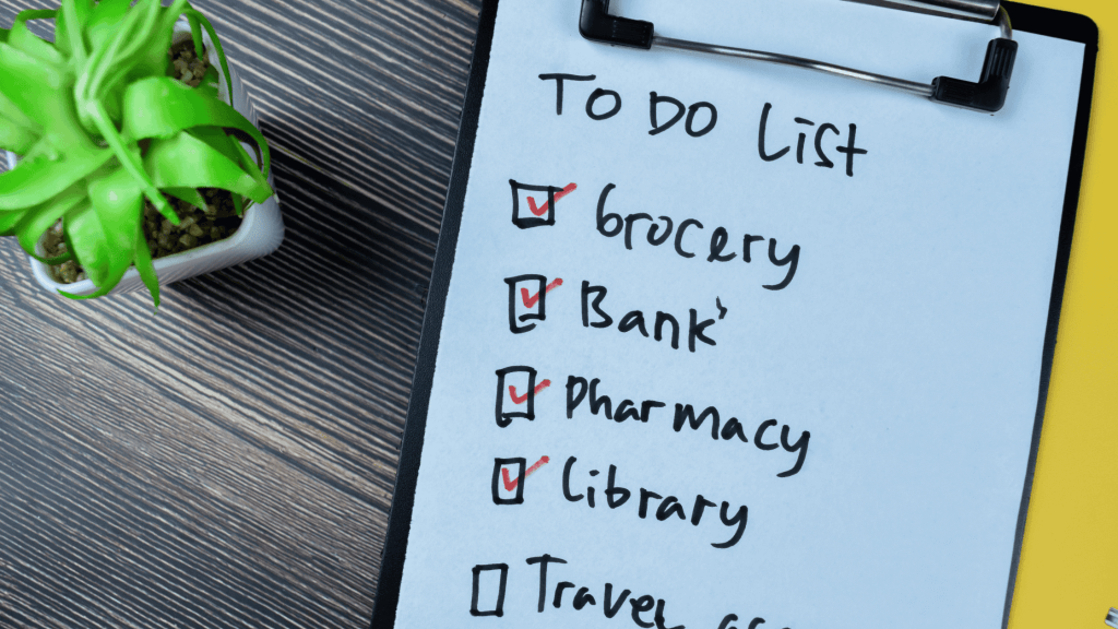 to do list on a clipboard checked off